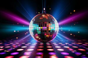 glänzend Disko Ball im 3d Rendern gegen ein Neon- Hintergrund ai generiert foto
