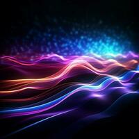 faszinierend 3d Neon- Laser- Linien auf ein dunkel uv Hintergrund zum Sozial Medien Post Größe ai generiert foto