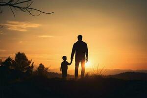 silhouettiert Einheit Vater und Sohn Teilen ein herzlich Moment ai generiert foto