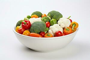 ein Weiß Korb voll Gemüse im Weiß Hintergrund foto
