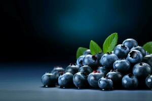 beerig Hintergrund Kopieren Raum einstellen gegen ein Blaubeere organisch Obst ai generiert foto