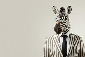 Porträt von ein Zebra im ein passen auf ein lila Hintergrund ai generiert foto