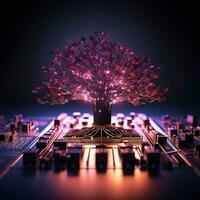abstrakt 3d Baum Rosa und lila Schaltungen auf ein dunkel Hintergrund zum Sozial Medien Post Größe ai generiert foto