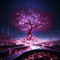 ätherisch Schaltkreis Baum Rosa und lila Texturen im 3d Rendern zum Sozial Medien Post Größe ai generiert foto