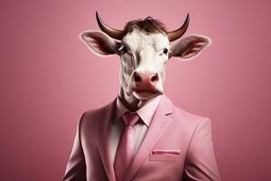 Porträt von ein Stier im ein Geschäftsmann passen und Krawatte auf ein isoliert Hintergrund. ai generiert foto