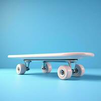 Skateboard Rahmen im ein Pastell- minimalistisch Konzept auf hell Blau zum Sozial Medien Post Größe ai generiert foto