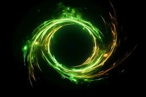 dynamisch Brillanz Grün Feuer Komet schafft ein Ring von Feuer ai generiert foto