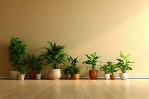3d machen von ein Leben Zimmer Innere mit Pflanzen im Töpfe. ai generiert foto