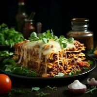 Fotografieren lecker Rindfleisch Lasagne ein visuell Fest zum Essen Enthusiasten zum Sozial Medien Post Größe ai generiert foto