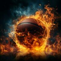 unglaublich Geschwindigkeit, Basketball mit Flammen, auf es ist Weg zu das Korb zum Sozial Medien Post Größe ai generiert foto