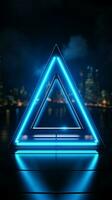 glatt Neon- Design ein auffällig Blau Dreieck Element steht aus Vertikale Handy, Mobiltelefon Hintergrund ai generiert foto