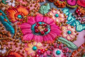 indisch Blumen- Stickerei Kunst Kultur. generieren ai foto