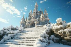 Magie schneebedeckt gefroren Schloss. generieren ai foto