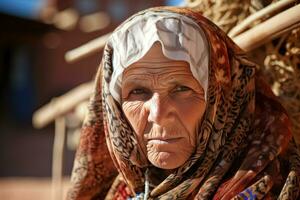 traditionell alt arabisch Dorf alt Frau. generieren ai foto