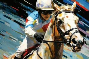 Pferd Rennen Nahansicht Kunst Illustration. generieren ai foto