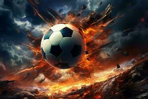 strahlend futuristisch Fußball Feuer Ball. generieren ai foto