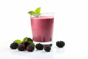 üppig Brombeere Smoothie Glas trinken. generieren ai foto