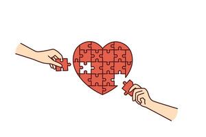 Herz von Puzzle in der Nähe von Hände von Menschen, Metapher zum Gesundheit von kardiovaskulär System foto