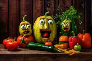 rustikal Humor - - ein komisch Gesicht gemacht von frisch Gemüse - - ai generiert foto