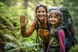 verflochten - - ein herzerwärmend Geschichte von Mutter Tochter Verbindung im das Wald - - ai generiert foto