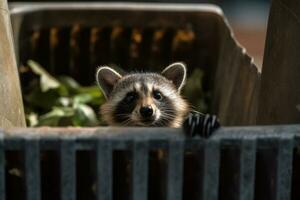 Natur im das Stadt - - ein Nahansicht von ein neugierig Waschbär - - ai generiert foto