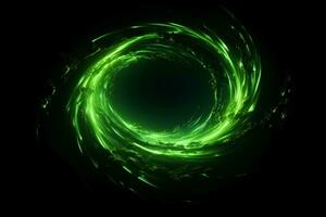 himmlisch Schauspiel Kometen Grün Licht im kreisförmig Bewegung auf schwarz ai generiert foto