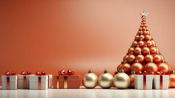 3d gerendert Weihnachten Baum geschmückt mit Geschenke ai generativ foto