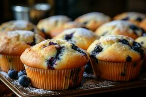 flauschige Blaubeere Muffin. generieren ai foto