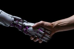 Geschäft Hand Roboter Handschlag, künstlich Intelligenz Digital Transformation ai generativ foto