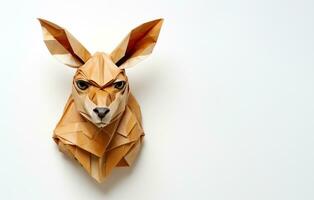 braun Kopf Känguru von Origami Papier Schnitt mit Kopieren Raum ai generiert foto