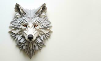 Weiß Papier Wolf Origami im Weiß Hintergrund ai generiert foto