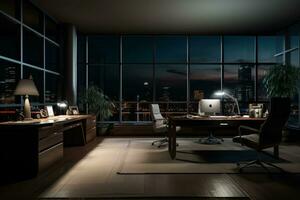 modern Büro mit Nein Menschen Luxus Stuhl ai generativ foto