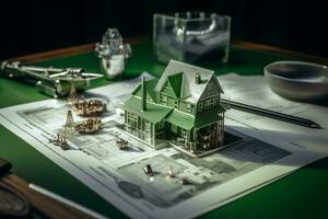 3d gerendert Haus mit Karte Konstruktion Konzept ai generativ foto