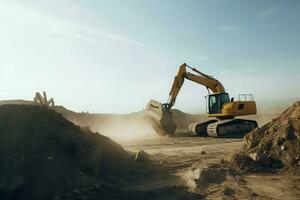 Bagger Fahrzeug Konstruktion Bagger. generieren ai foto