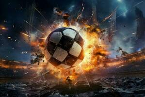 rasant futuristisch Fußball Feuer Ball. generieren ai foto