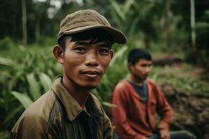 indonesisch Mann und schwer Arbeit ai generativ foto