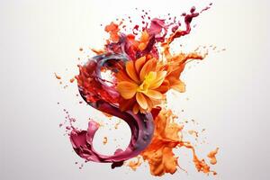 Komposition mit Blumen und Nummer 8 und inky Farbe spritzt auf ein Weiß Hintergrund. International Damen Tag. generativ ai foto