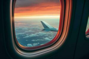 breit Flugzeug Fenster. generieren ai foto