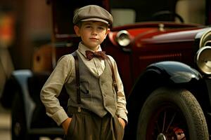 charmant amerikanisch 1920 Kind Junge. generieren ai foto
