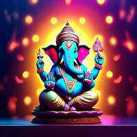 Ganesh--Hindu-Lord-Ganesha-auf-dekorativem-Hintergrund--grafisches-Poster-moderne-Kunst, Herr Ganesha Skulptur mit dekorativ Elemente - - ai generativ foto