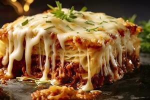 traditionell Italienisch Essen Lasagne mit Fleisch Soße. ai generiert foto