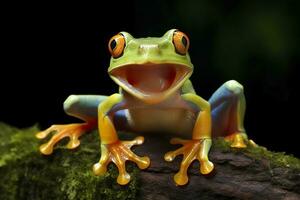 Baum Frosch Sitzung auf Pflanze.generativ ai. foto