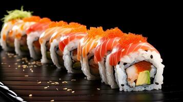 japanisch Sushi auf ein schwarz und Weiß Hintergrund generieren ai foto