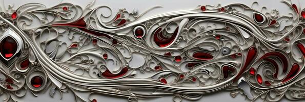 3d abstrakt elegant Silber mit rot Banner Hintergrund foto