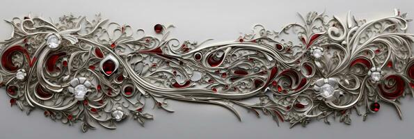 3d abstrakt elegant Silber mit rot Banner Hintergrund foto