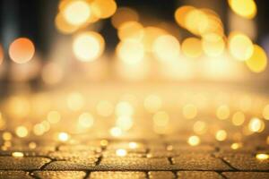 Gold Bokeh Licht auf das Straße Hintergrund. ai generativ Profi Foto