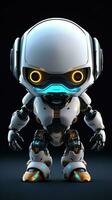 süß futuristisch klein Weiß Roboter mit dunkel Hintergrund. generativ ai foto