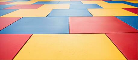 bunt Gummi Bodenbelag im ein Kinder s Spielplatz foto