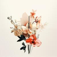 minimalistisch Strauß von Blumen auf ein Weiß Hintergrund im Jahrgang Collage Stil. Postkarte, Poster, Banner foto