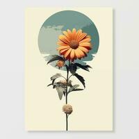 Blumen- Jahrgang Collage. Design von Karten, Poster, Banner im retro Stil. kreativ Kunst foto